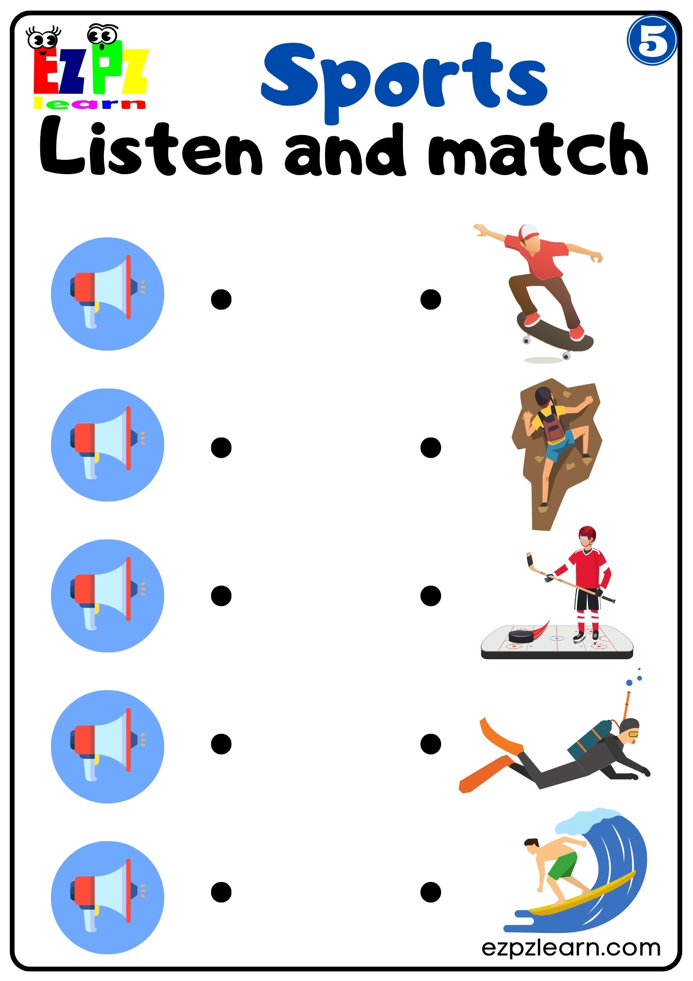 Sports Interactive Worksheet Listen and Match the Correct Images